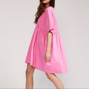 Cynthia Rowley Bree combo T-shirt dress in pink woven and knit dress.  Sz M